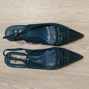 Coach 'Adria' Teal Point Toe Slingback Heel